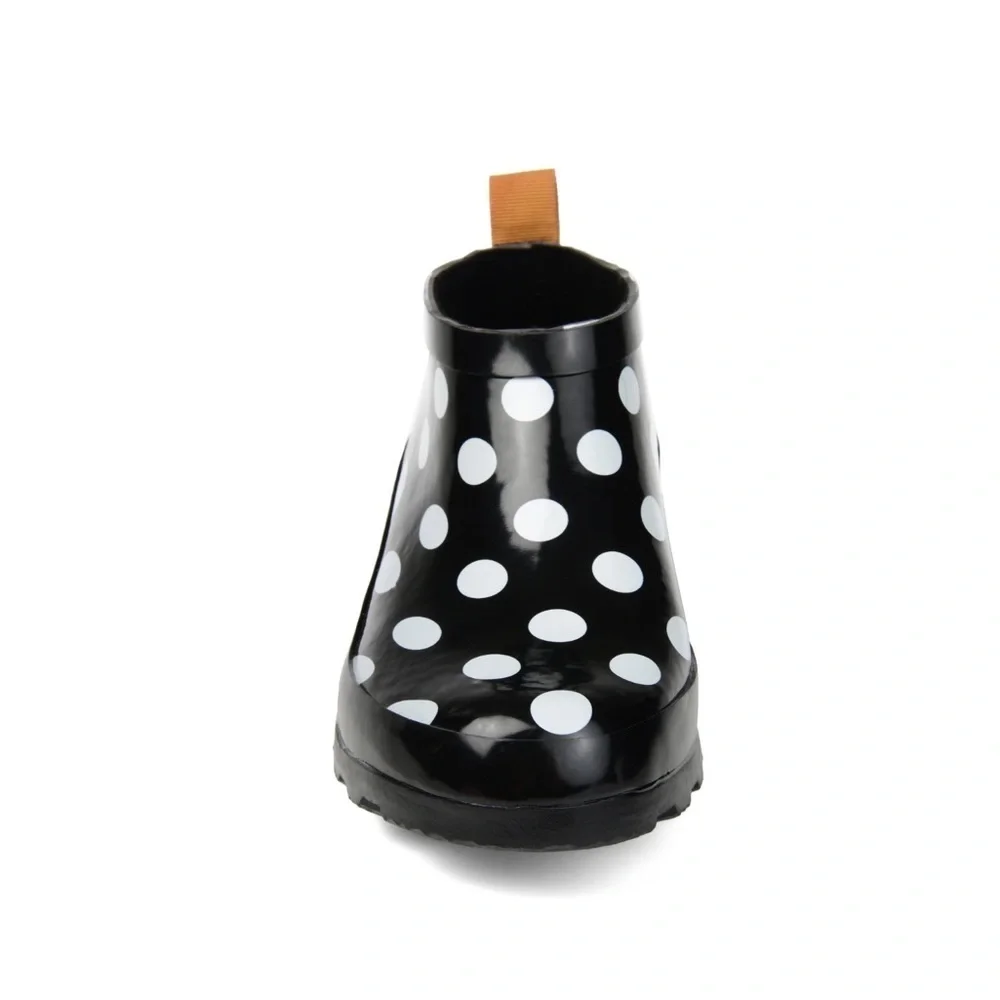 Journee Collection Womens Rainer Block Heel Rain Boots Black Dot